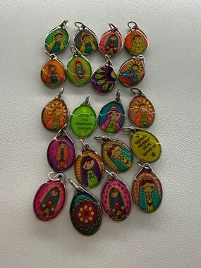 Lot of 20 Colorful Religious Iconité Charms - Assorted Bright Colors